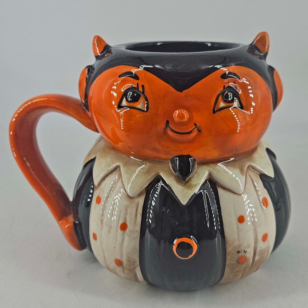 Johanna Parker Halloween Devil Pumpkin Peep Mug Folk Art Fall